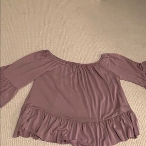 purple off the shoulder shirt